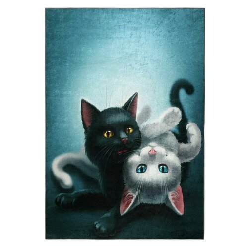 Bellatex Kinderteppich Katze türkis, 100 x 150 cm