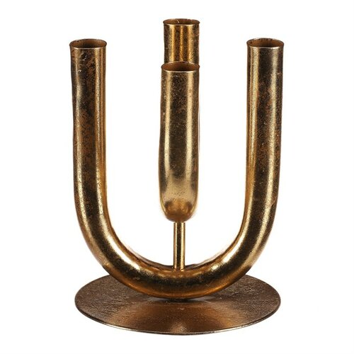 Metalowy świecznik 4 ramienny. Na świece stożkowe,złoty, 14 x 14 x 18 cm