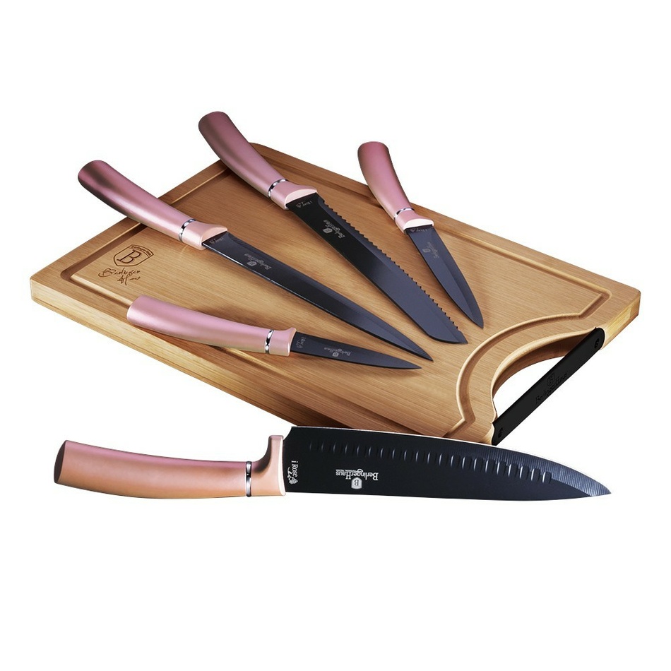 Levně Berlinger Haus Sada nožů s nepřilnavým povrchem + prkénko 6 ks I-Rose Edition