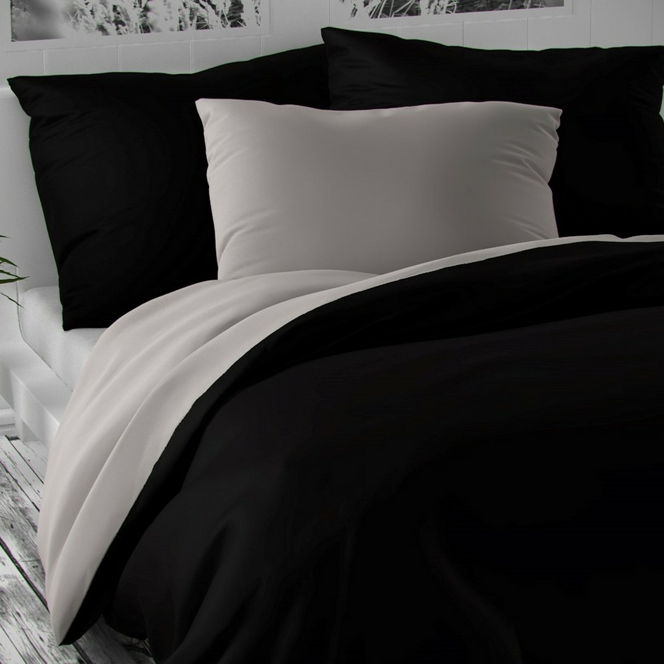 Luxury Collection szatén ágynemű, fekete/világosszürke, 240 x 200 cm, 2 db 70 x 90 cm, 240 x 200 cm, 2 db 70 x 90 cm