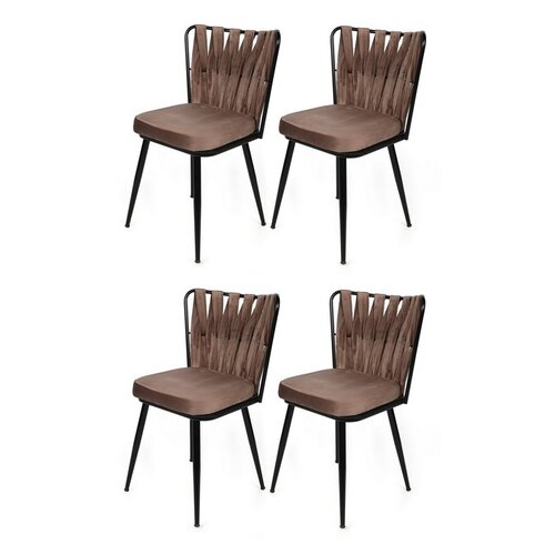 Set de scaune de sufragerie Kusakli Light Brownand Black, 4 buc.