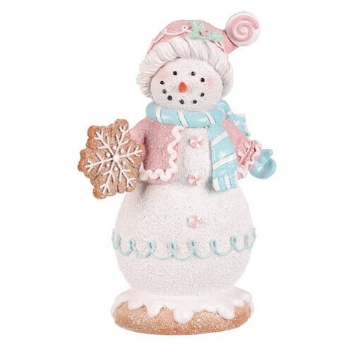 Vánoční dekorace Sněhulák perníkový v pestrobarevném oblečku, polyresin