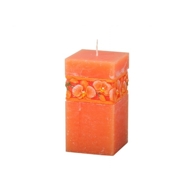 Vyrezávaná sviečka Oranžová orchidej, hranol