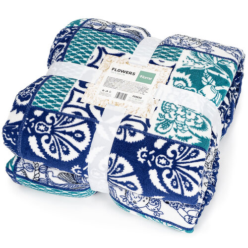 4Home Ovčja odeja Flowers modra, 150 x 200 cm