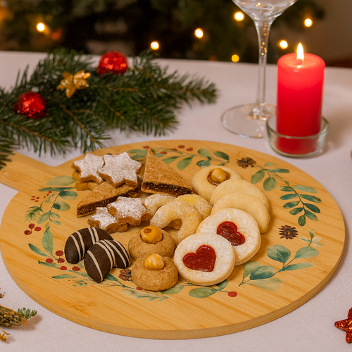 Weihnachtliches Servierbrett aus Bambus Kranz II