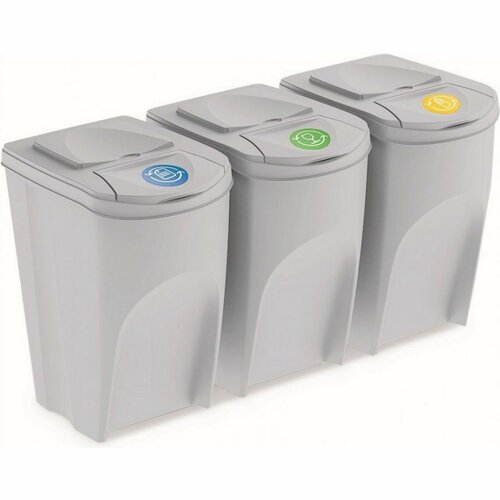 Kosz za sortirane odpadke Sortibox 35 l, 3 kos,pepelnato siva