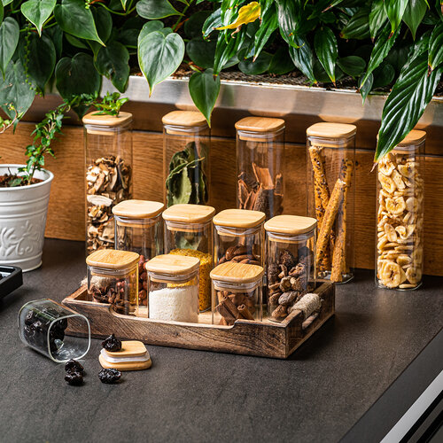 4Home Steklena posoda za živila z pokrovom Bamboo,530 ml