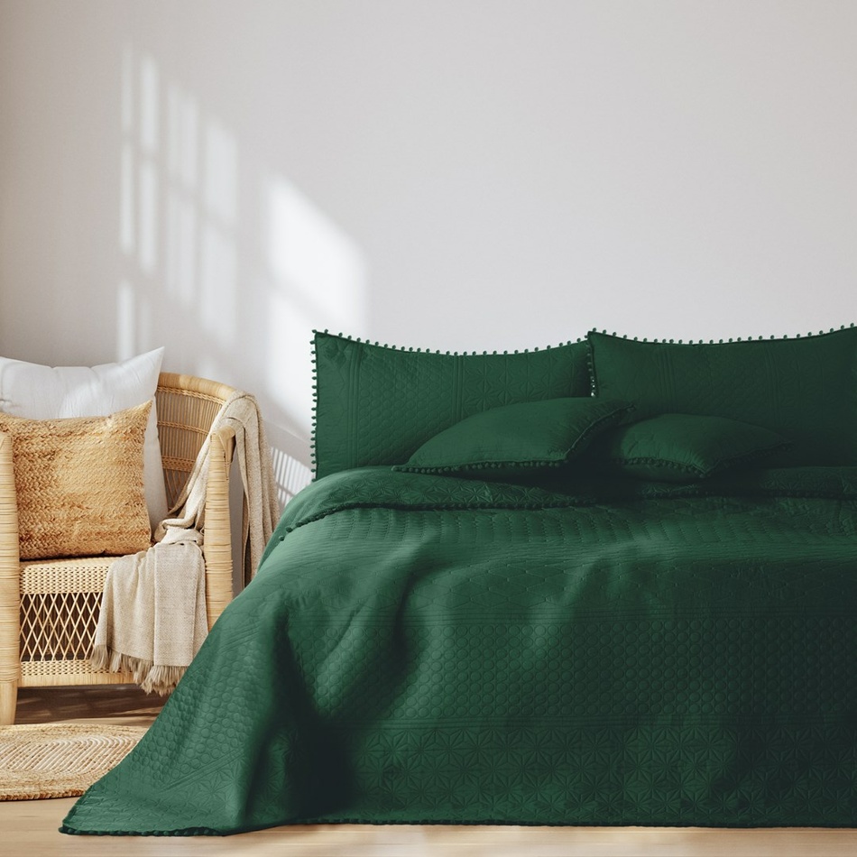 AmeliaHome Přehoz na postel Meadore lahvově zelená, 220 x 240 cm