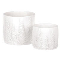Set recipiente ghiveci cu motiv de Crăciun Copaci, 2 buc., alb-argintiu