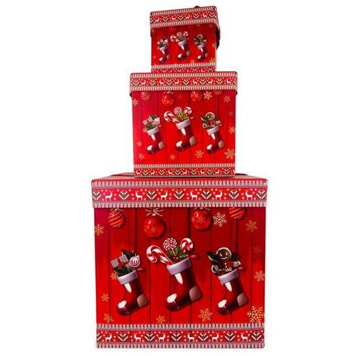 Levně Toro Sada vánočních dárkových krabic se stuhou Christmas Sock, 3 velikosti