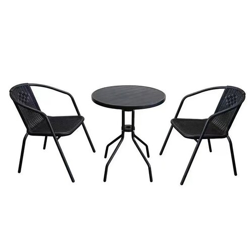 Gartenmöbel-Set Tisch + 2 Stühle, Schwarz