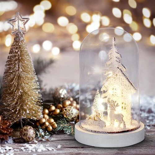 Solight LED Vianočný zasnežený domček, biela, 18 cm, 10x LED, 2x AA