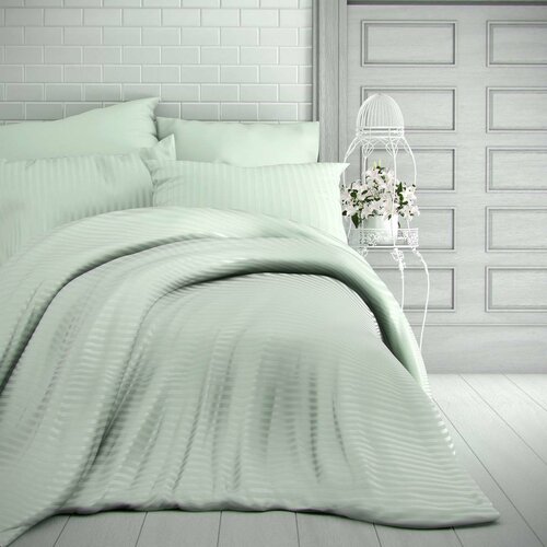 Satenasta posteljnina Stripe mentolova, 220 x 200cm, 2 kos 70 x 90 cm