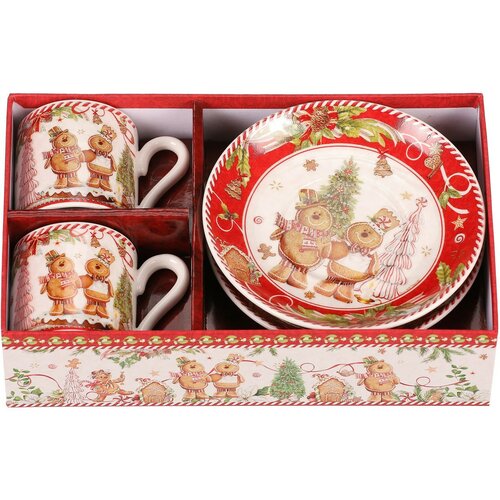 Geschenkset mit 2 Weihnachtsbechern und Untertassen „Lebkuchen“ 180 ml