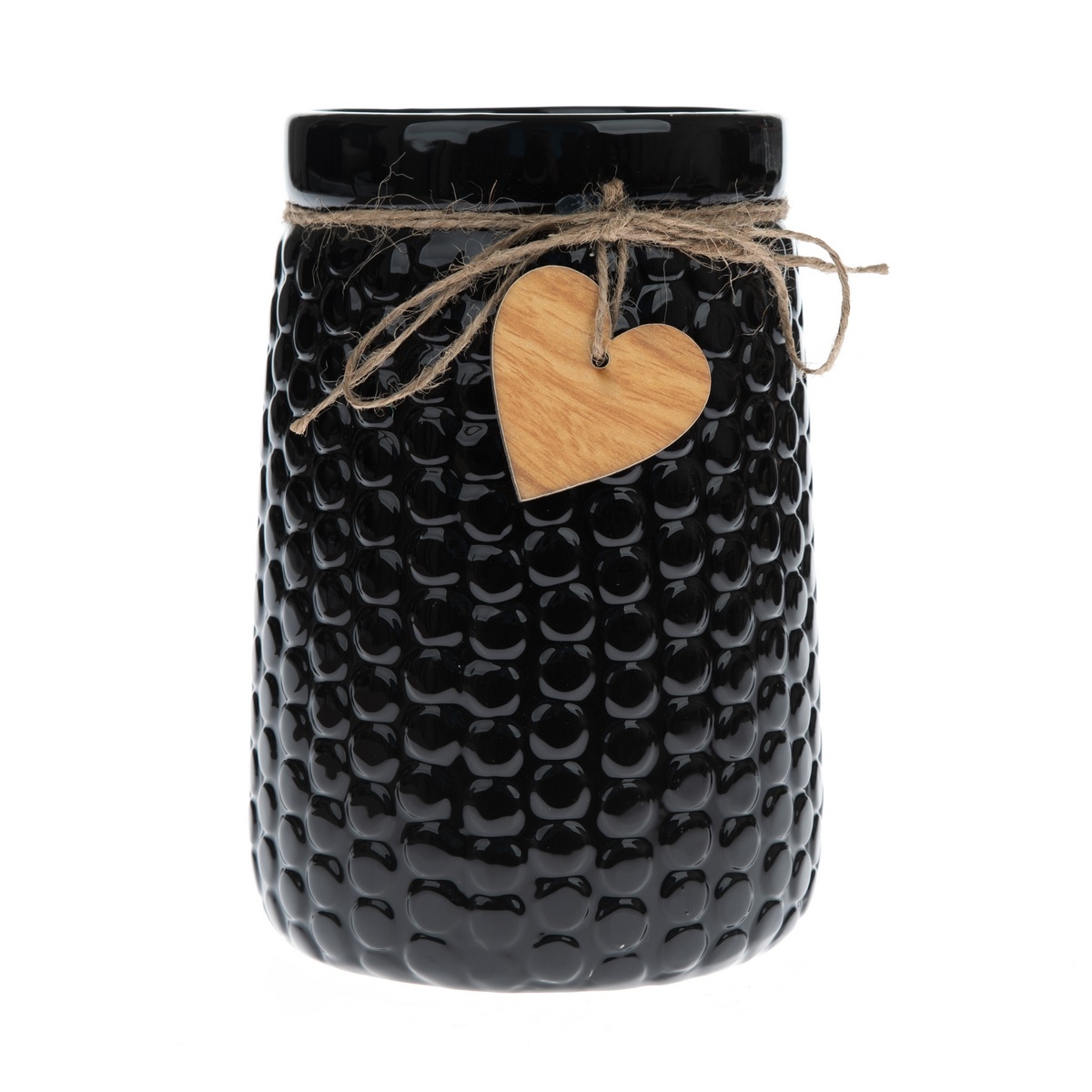 Vaza din ceramica Wood heart negru, 12 x 17,5 cm