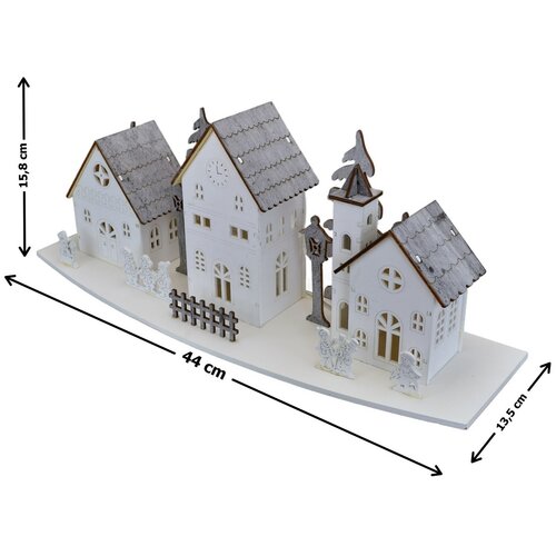 Decorațiune LED din lemn Trei case , 44 x 15,8x 13,5 cm
