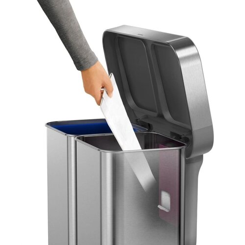 Simplehuman Coș de gunoi cu pedală pentru sortareadeșeurilor, 58 l, oțel periat, FPP