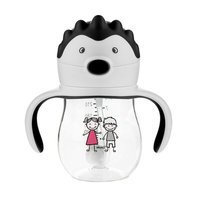 Akuku Čarobna steklenica za otroke s slamico inutežem, siva, 250 ml