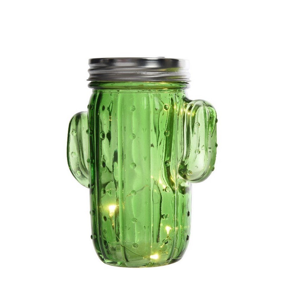 LED dekorácia Kaktus tmavozelená, 14,5 cm