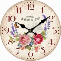 Drevené nástenné hodiny Marseille flowers, pr. 34 cm
