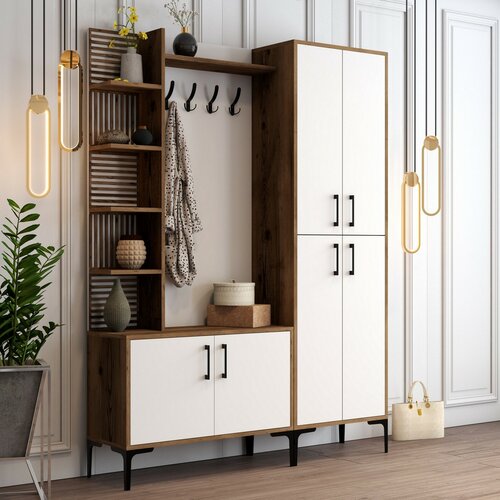 Vešiak na kabáty s botníkom, policami a šatníkomViyana Walnut and White