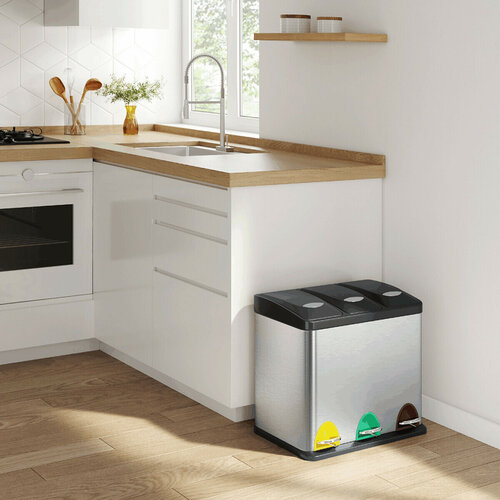 Nerezový odpadkový koš na tříděný odpad 3 × 8 l,