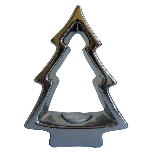 StarDeco Świecznik dekoracyjny Choinka srebrny, 18,5 cm