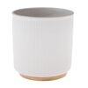 Keramični cvetlični lonček z bambusovimpodstavkom, bel, 15 x 12 cm