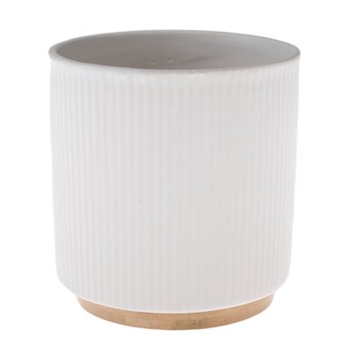 Керамічний вазон з бамбуковою підставкою білий, 15x 12 см