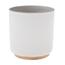 Keramični cvetlični lonček z bambusovimpodstavkom, bel, 15 x 12 cm