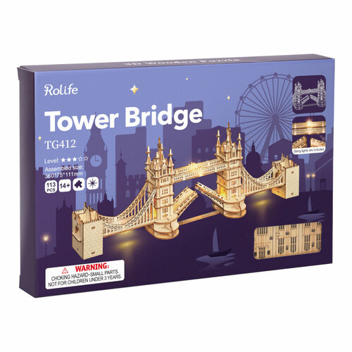 RoboTime Dřevěné 3D puzzle most Tower Bridge svítící