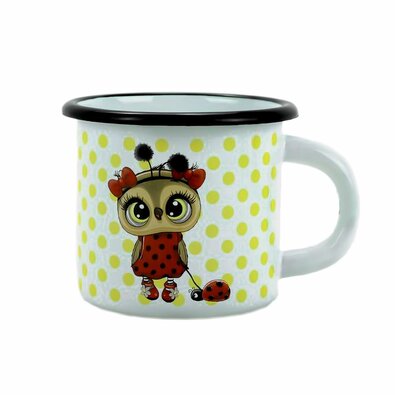 Belis Smaltált bögre bagoly és katicabogárral, 7cm, 0,25 l