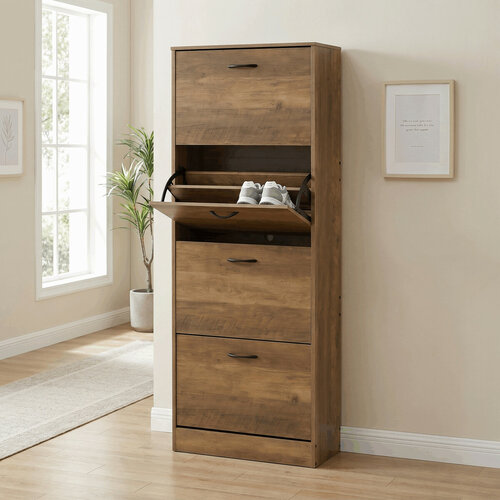 Výklopný botník se 4 přihrádkami COMPACT Elm, dekor jilm