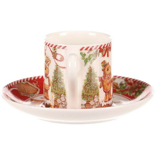 Set cadou cu 2 cești de Crăciun cu farfurioare Turte dulci 70 ml