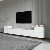 Stolik pod telewizor z szafkami Imej White Marble and Gold