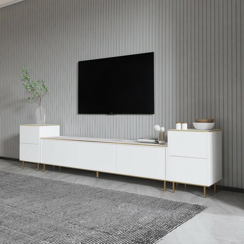 Imej White Marble and Gold  TV-asztal szekrényekkel
