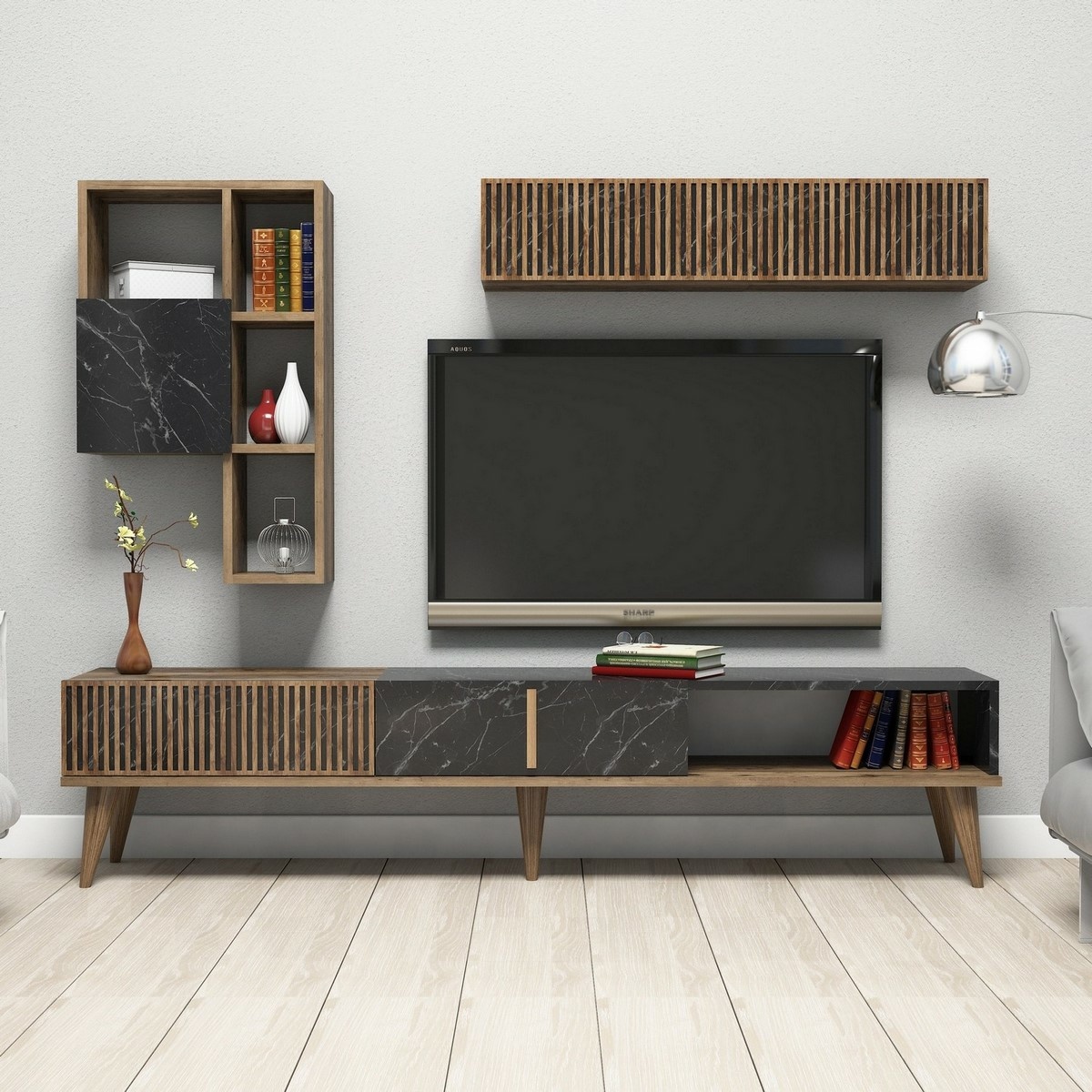 Televízna stena Milan Walnut and Black