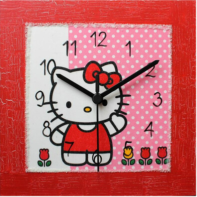 Nástenné hodiny Hello Kitty v červenom