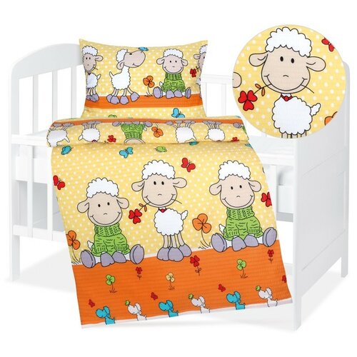 Bellatex Pościel dziecięca z krepy Agata Owcażółta 90 x 135 cm, 45 x 60 cm