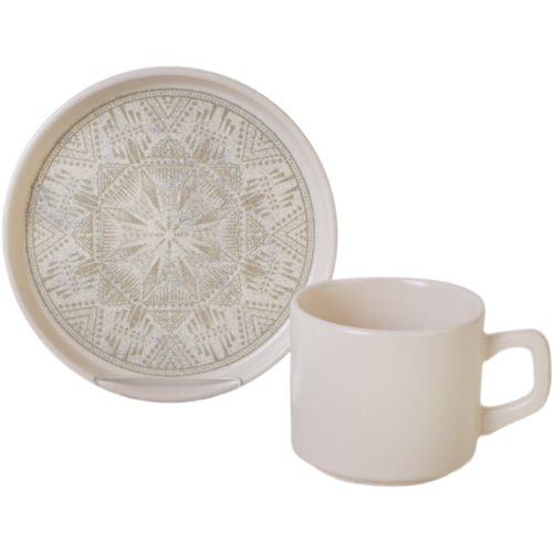 Set mit 6 Steingut-Tassen mit Untertassen Boho Brew 184 ml