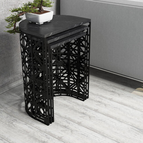 Beistelltisch Stil Black Marble, 3 Stück