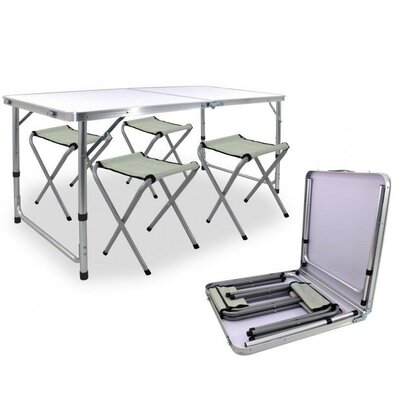 Aldotrade Camping összecsukható szett, asztal + 4 fotel, 120 x 60 x 70 cm