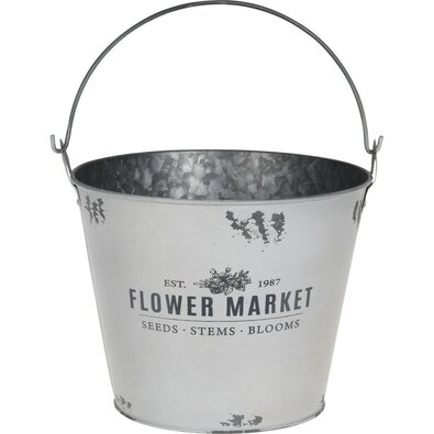Kovový obal na květináč Flower market šedá, 24 x 19 cm