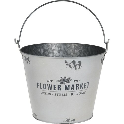 Flower market fém virágtartó kaspó, szürke, 24 x 19 cm