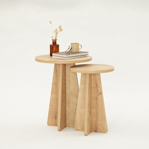 Set Beistelltische Mushroom Sapphire Oak, 2 Stück