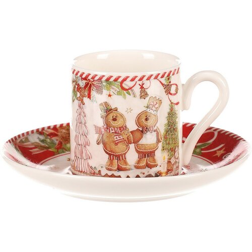 Set cadou cu 2 cești de Crăciun cu farfurioare Turte dulci 70 ml