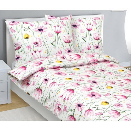 Bellatex Baumwollbettwäsche Wiese Rosa-Grün, 140 x 200 cm, 70 x 90 cm