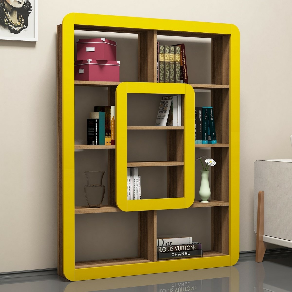 Knižnica Orkide Yellow and Walnut
