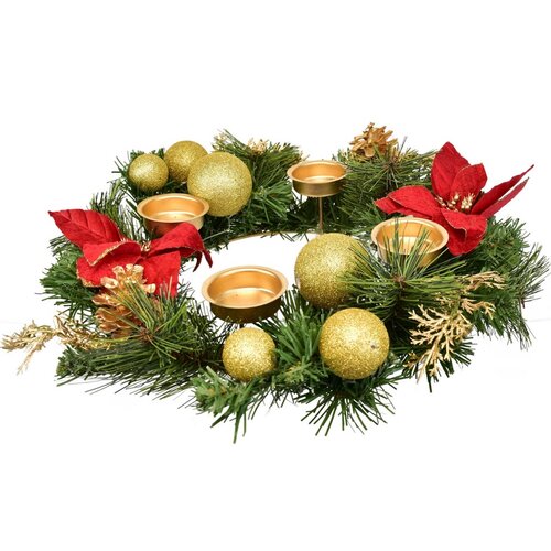 Adventní věnec zdobený Poinsetie, 33 cm