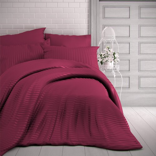 Сатинова постільна білизна Stripe бургунді, 140 x 200 см, 70 x 90 см